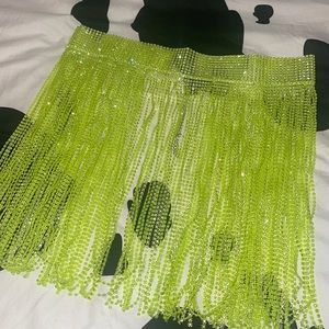 Green Rhinestone Tassel Skirt, Rave Costume